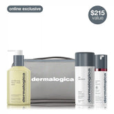 men's daily face + body skin care routine set (3 full-size + bag)